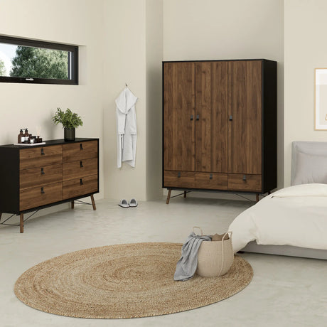 Ry Wide Double Chest 6 Drawers Matt Black Walnut