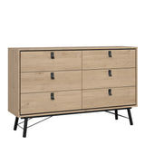 Ry Wide Chest of 6 Drawers in Hickory Oak