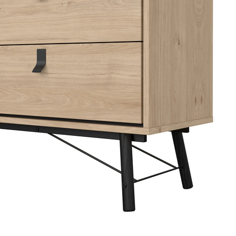 Ry Wide Chest of 6 Drawers in Hickory Oak
