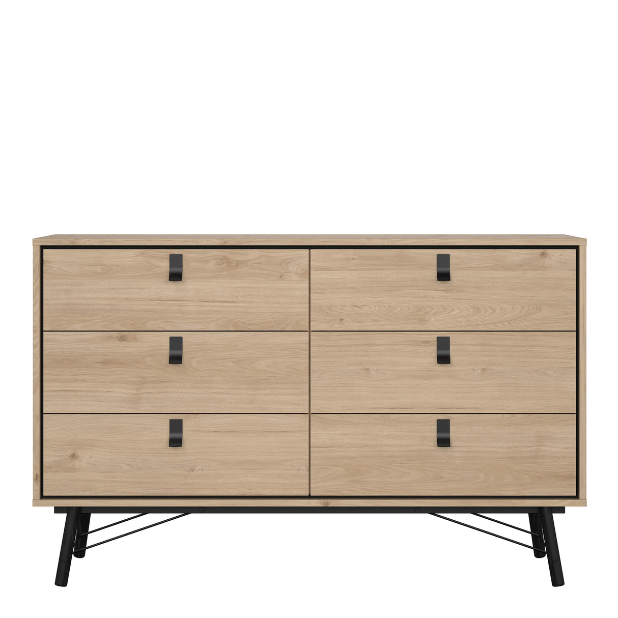 Ry Wide Chest of 6 Drawers in Hickory Oak