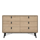 Ry Wide Chest of 6 Drawers in Hickory Oak