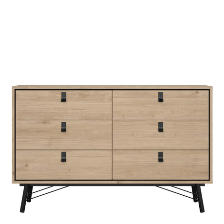 Ry Wide Chest of 6 Drawers in Hickory Oak