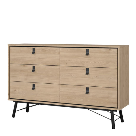 Ry Wide Chest of 6 Drawers in Hickory Oak
