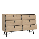 Ry Wide Chest of 6 Drawers in Hickory Oak