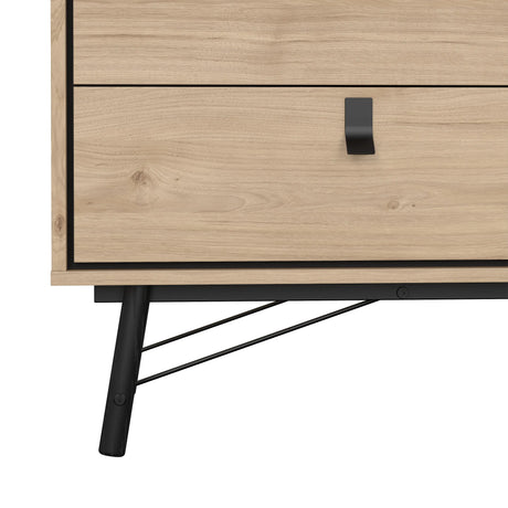 Ry Wide Chest of 6 Drawers in Hickory Oak