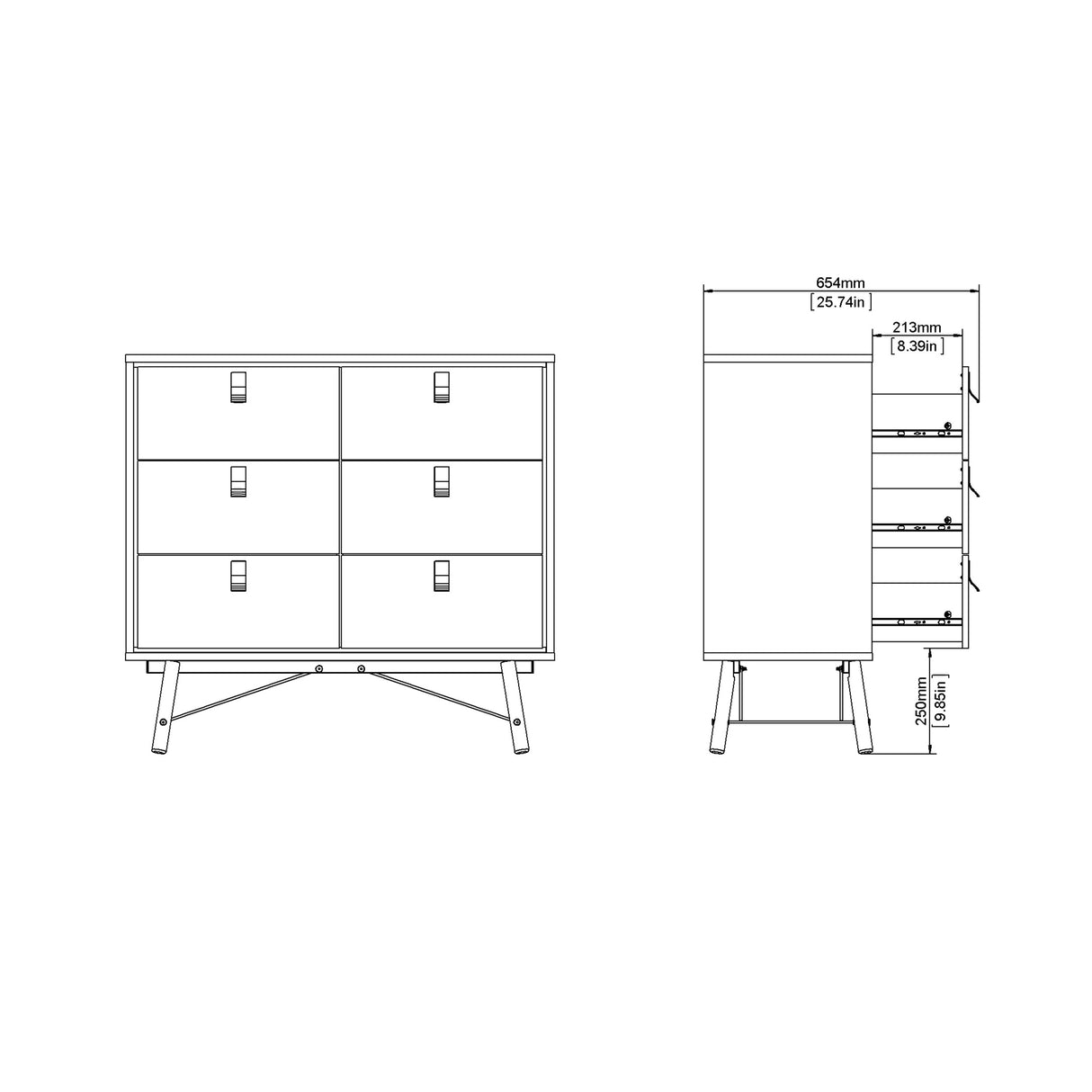 Ry Double Chest 6 Drawers Matt Black Walnut