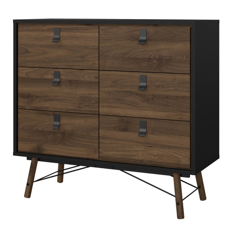 Ry Double Chest 6 Drawers Matt Black Walnut