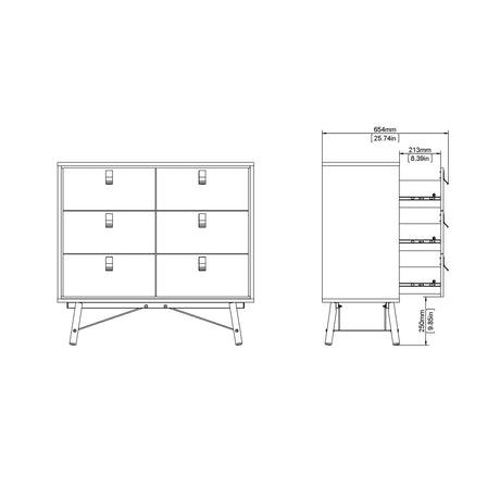 Ry Small Double Chest of Drawers 6 Drawers in Jackson Hickory Oak