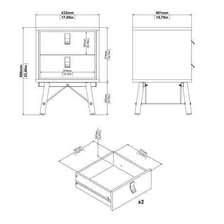 Ry Package - Wardrobe 3 doors + 3 drawers + Double chest of drawers 6 drawers + Bedside cabinet 2 drawer in Matt Black Walnut
