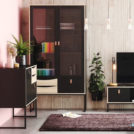 Stubbe Sideboard with 1 Door 3 Drawers in Black Oak
