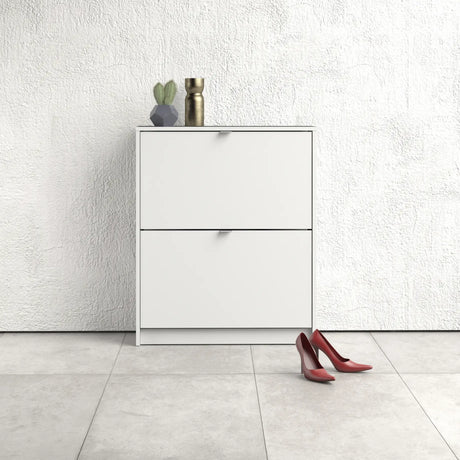Shoes Cabinet with 2 Flip Down Doors and 2 Layers in White