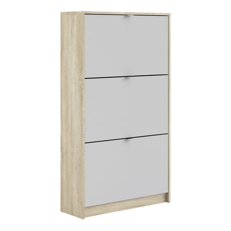 Shoes Shoe cabinet w. 3 tilting doors and 2 layers Oak structure White