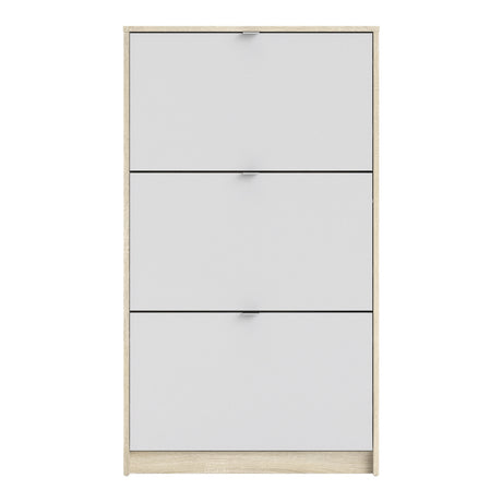 Shoes Shoe cabinet w. 3 tilting doors and 2 layers Oak structure White