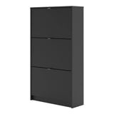 Shoes Cabinet with 3 Flip Down Doors and 2 Layers in Matt Black