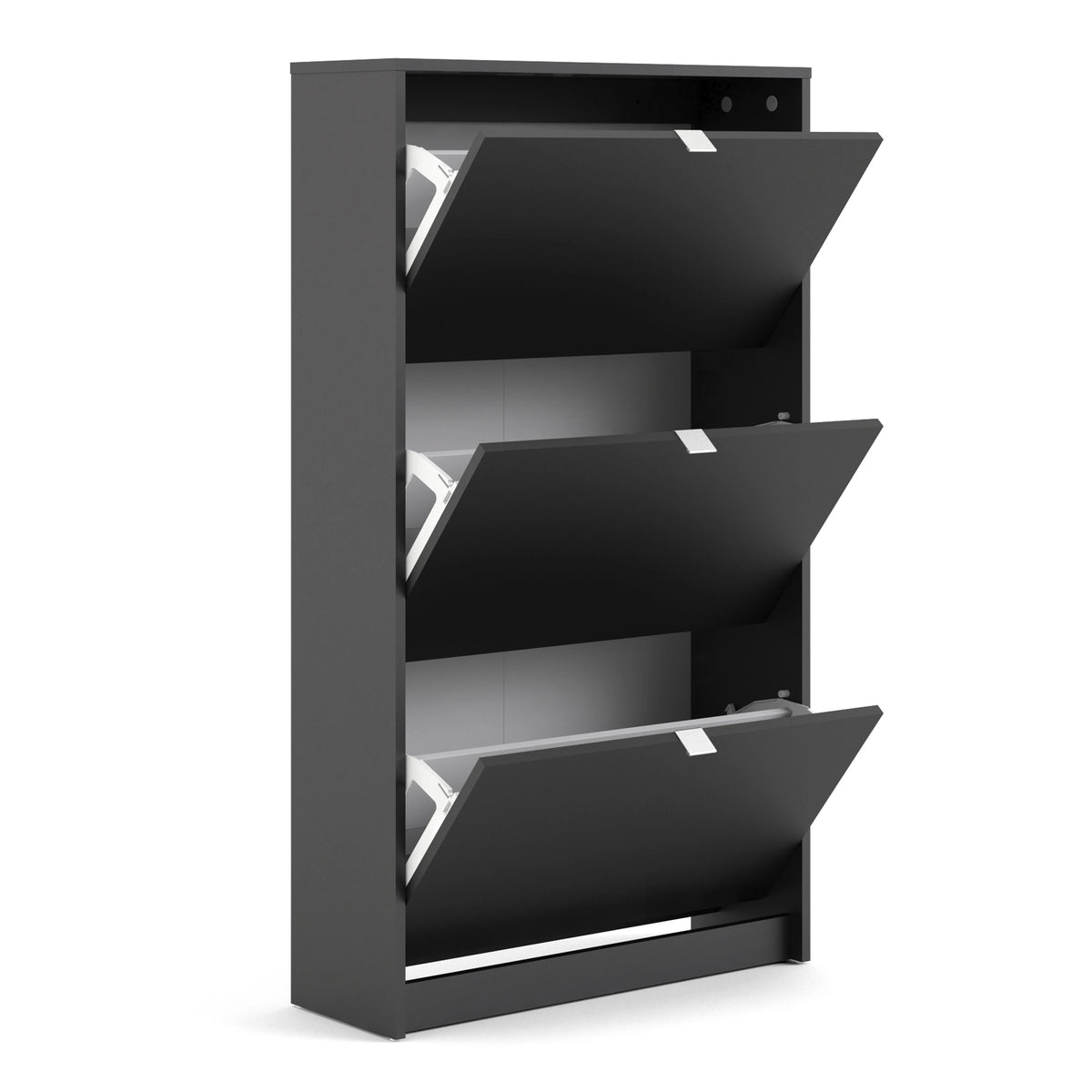 Shoes Cabinet with 3 Flip Down Doors and 2 Layers in Matt Black