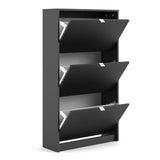 Shoes Cabinet with 3 Flip Down Doors and 2 Layers in Matt Black