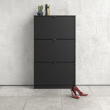 Shoes Cabinet with 3 Flip Down Doors and 2 Layers in Matt Black