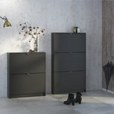 Shoes Cabinet with 3 Flip Down Doors and 2 Layers in Matt Black