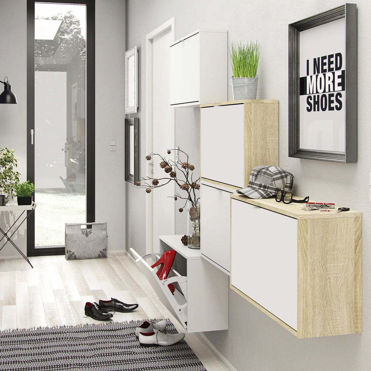 Shoes Cabinet with 4 Flip Doors and 2 Layers in White