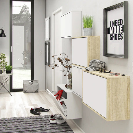 Shoes Cabinet with 4 Flip Doors and 2 Layers in White
