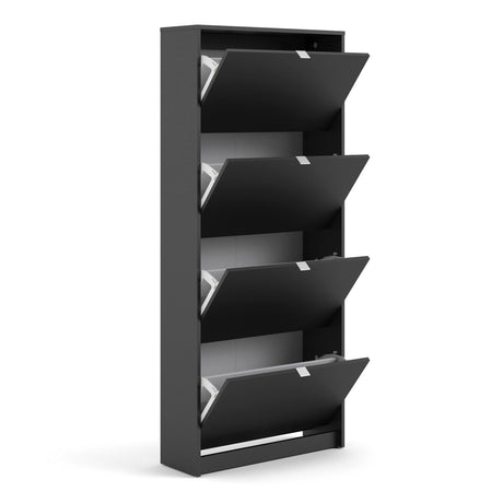 Shoes Cabinet with 4 Flip Doors and 2 Layers in Matt Black