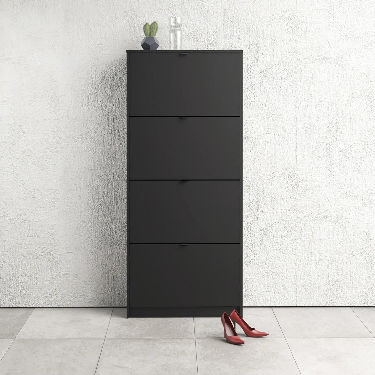 Shoes Cabinet with 4 Flip Doors and 2 Layers in Matt Black