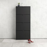 Shoes Cabinet with 4 Flip Doors and 2 Layers in Matt Black