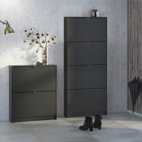 Shoes Cabinet with 4 Flip Doors and 2 Layers in Matt Black