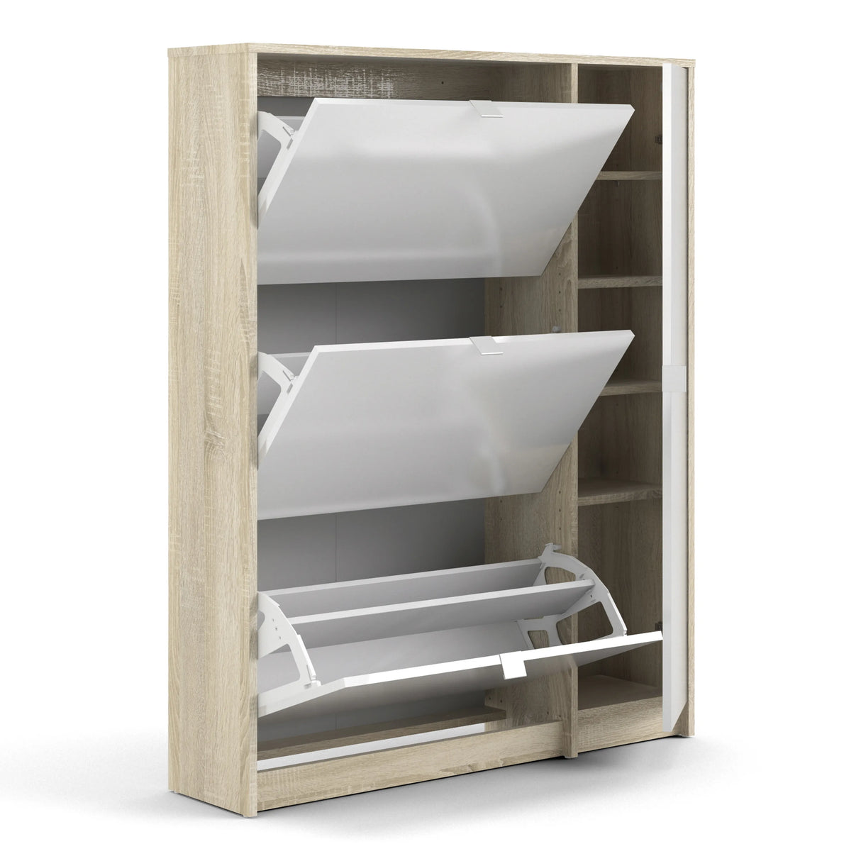 Shoes Cabinet with 3 Flip Doors and Side Door in Oak Structure