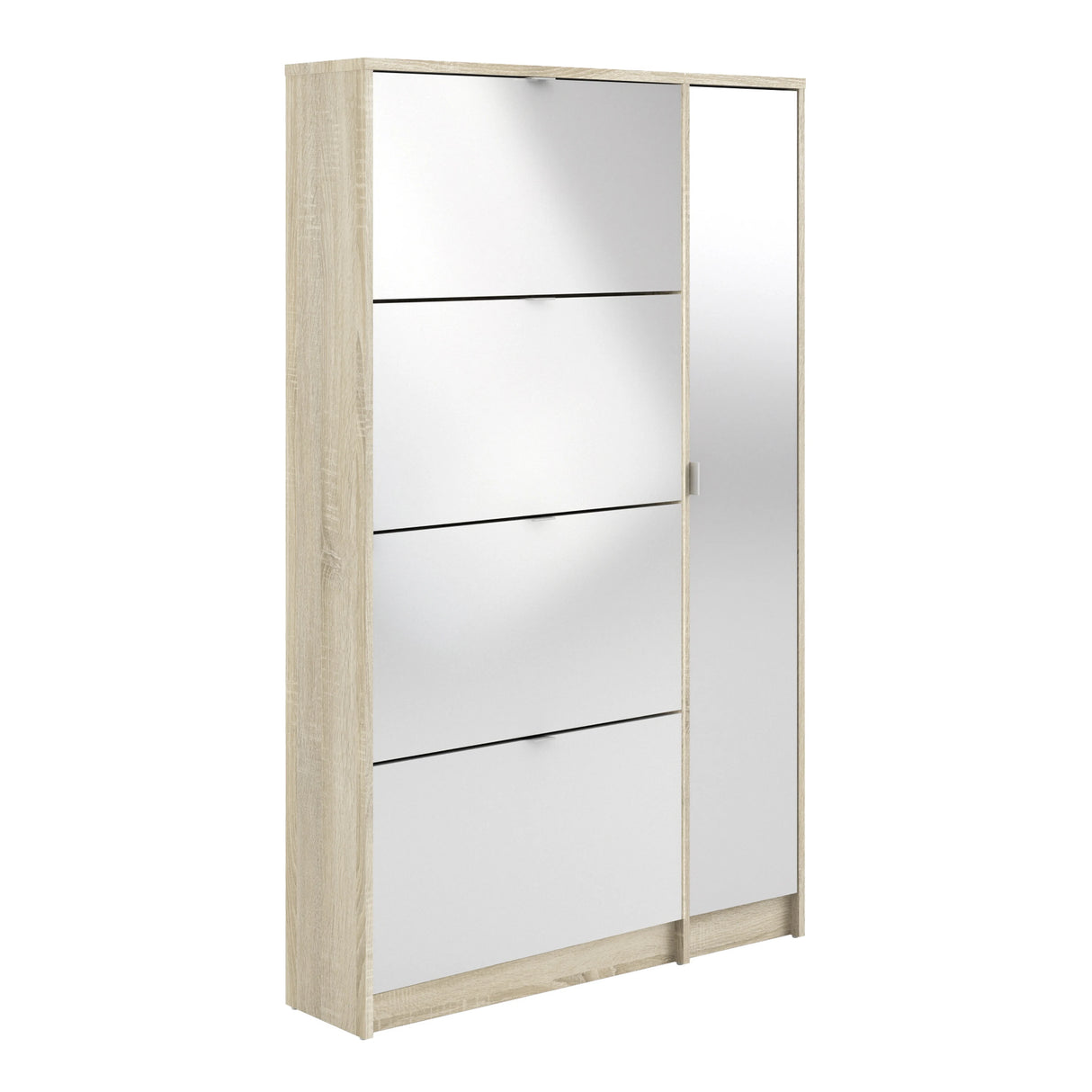 Shoes Cabinet with 4 Flip Doors and Mirror Door in Oak Structure