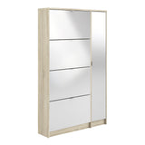 Shoes Cabinet with 4 Flip Doors and Mirror Door in Oak Structure