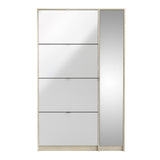 Shoes Cabinet with 4 Flip Doors and Mirror Door in Oak Structure