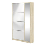 Shoes Cabinet with 4 Flip Doors and Mirror Door in Oak Structure