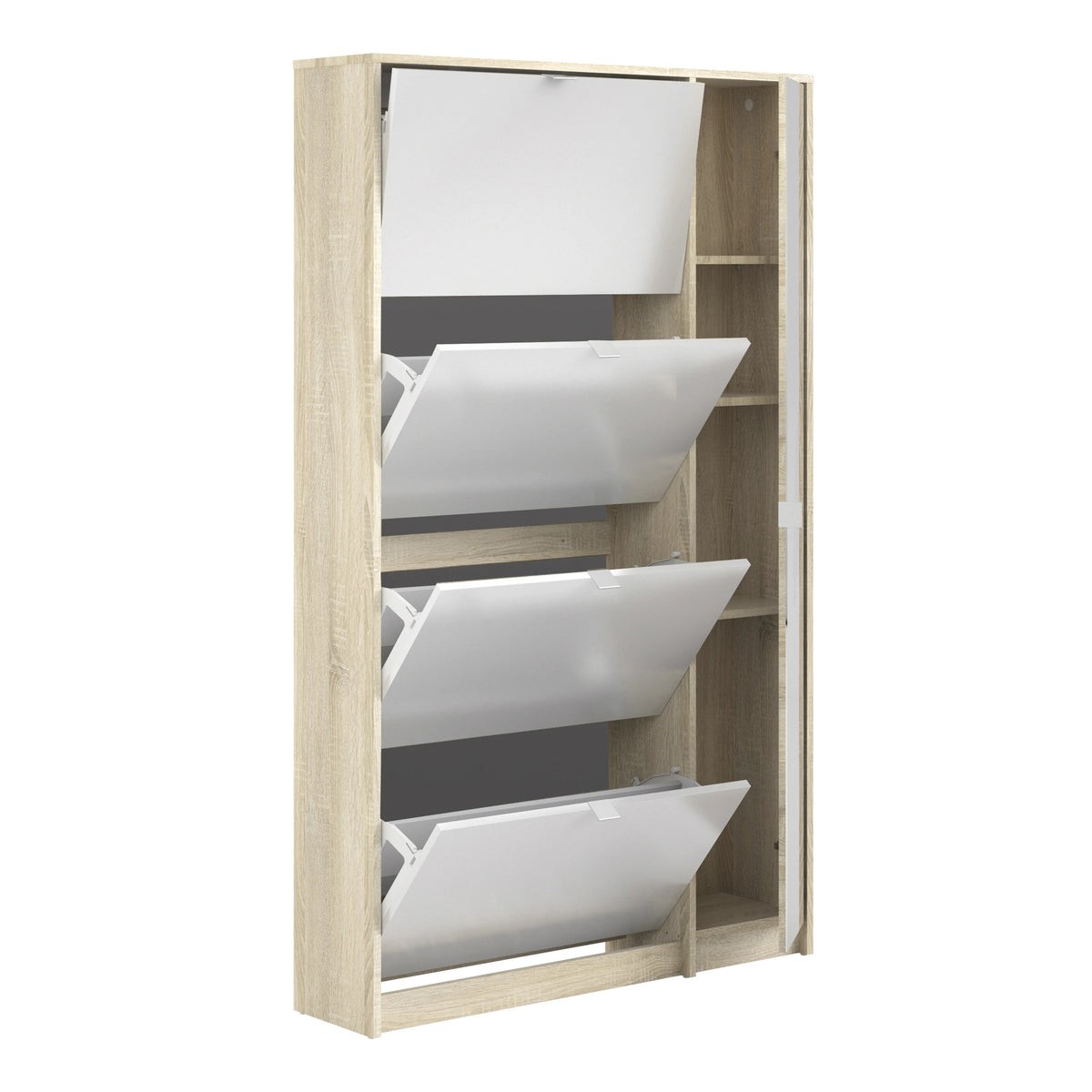 Shoes Cabinet with 4 Flip Doors and Mirror Door in Oak Structure