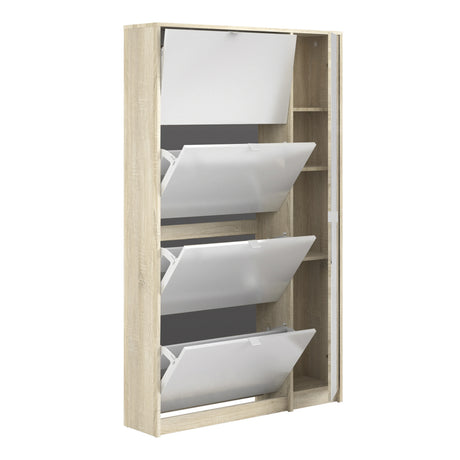 Shoes Cabinet with 4 Flip Doors and Mirror Door in Oak Structure