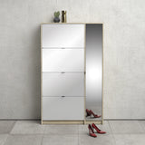Shoes Cabinet with 4 Flip Doors and Mirror Door in Oak Structure