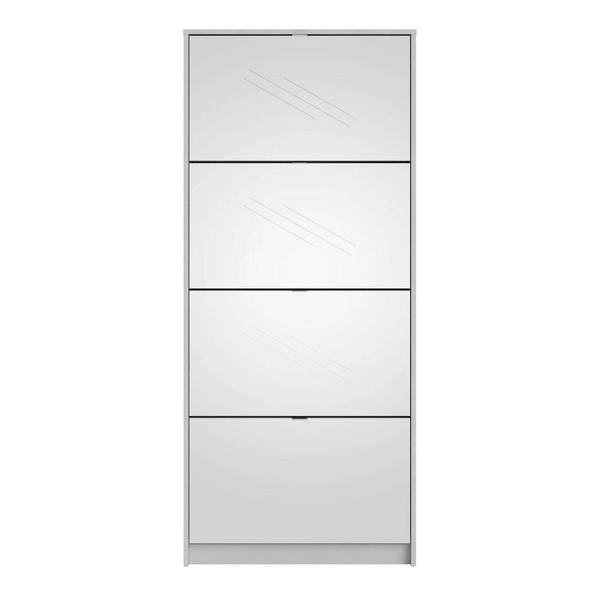 Shoes Cabinet with 4 Mirrored Flip Doors and 2 Layers in White