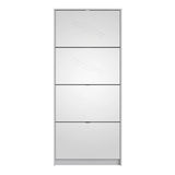 Shoes Cabinet with 4 Mirrored Flip Doors and 2 Layers in White