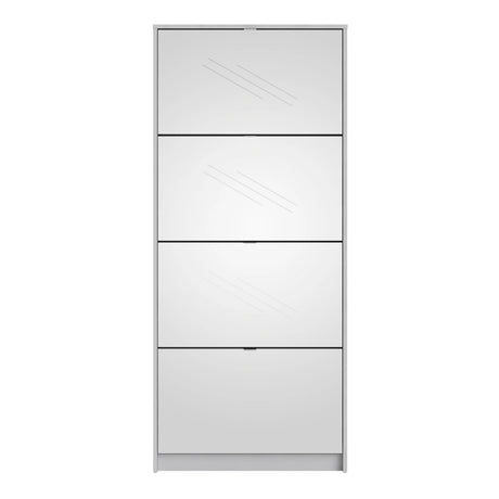 Shoes Cabinet with 4 Mirrored Flip Doors and 2 Layers in White