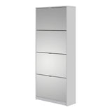Shoes Cabinet with 4 Mirrored Flip Doors and 2 Layers in White