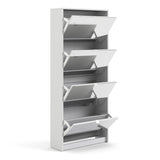 Shoes Cabinet with 4 Mirrored Flip Doors and 2 Layers in White