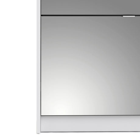 Shoes Cabinet with 4 Mirrored Flip Doors and 2 Layers in White