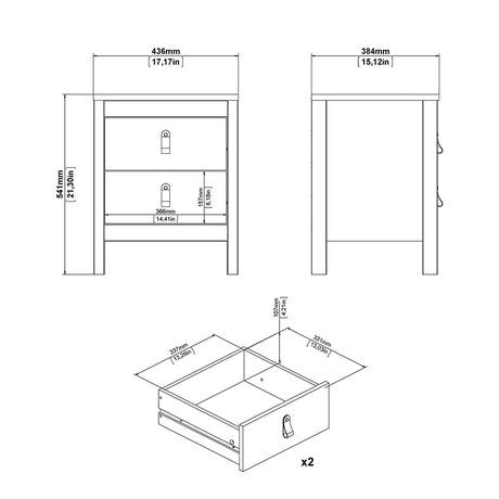 Barcelona Package - Bedside Table 2 drawers + Chest 3+2 drawer + Wardrobe with 3 doors in White