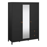 Barcelona Wardrobe with 2 Doors 1 Mirror Door 2 Drawers in Matt Black