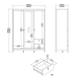 Barcelona Wardrobe with 2 Doors 1 Mirror Door 2 Drawers in Matt Black