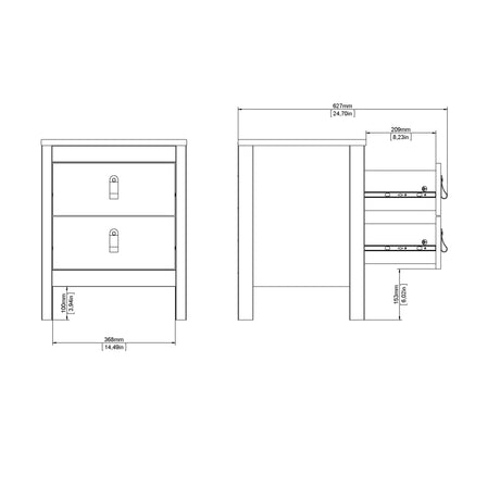 Barcelona Bedside Table 2 Drawers in Matt Black