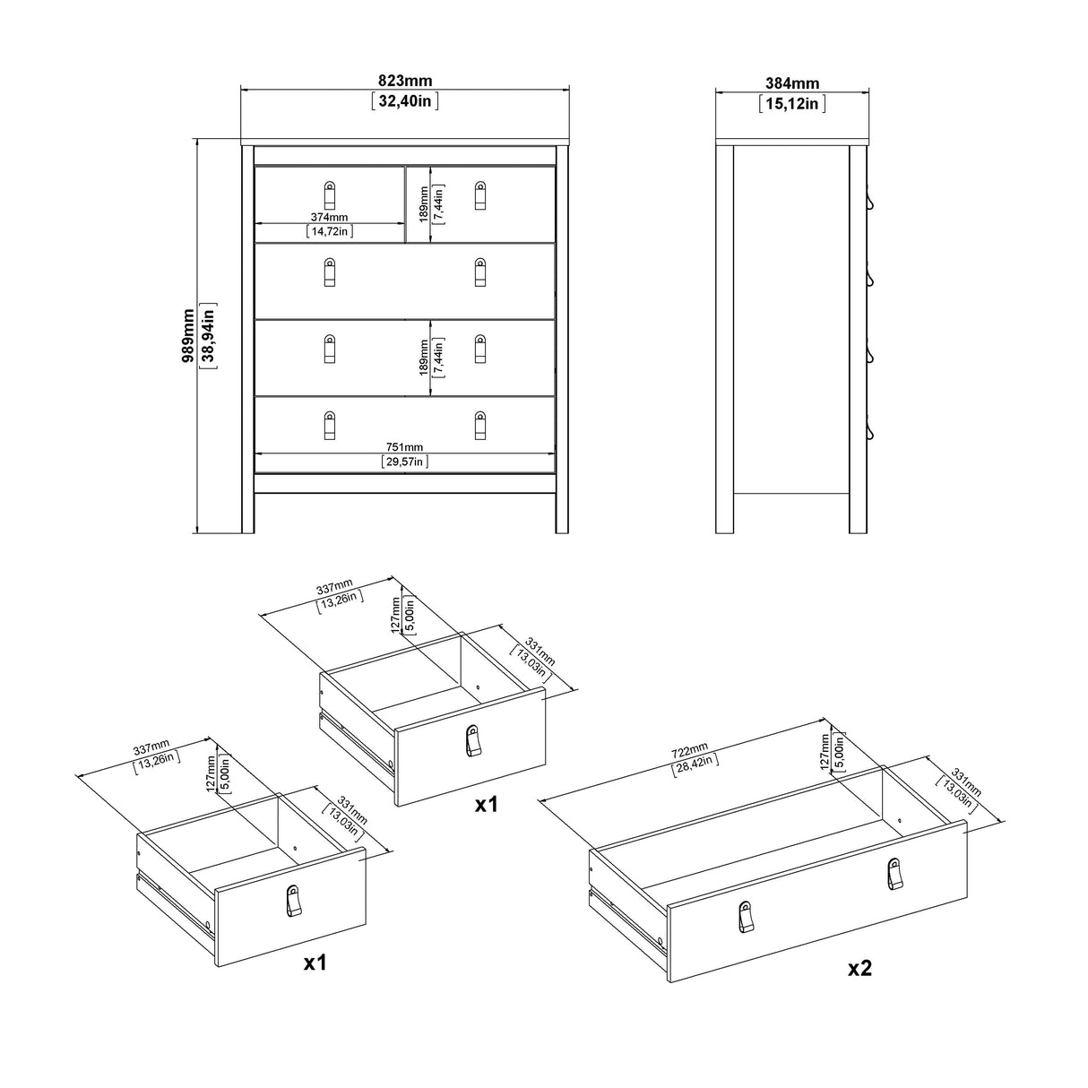 Barcelona Chest 3+2 Drawers in Cashmere