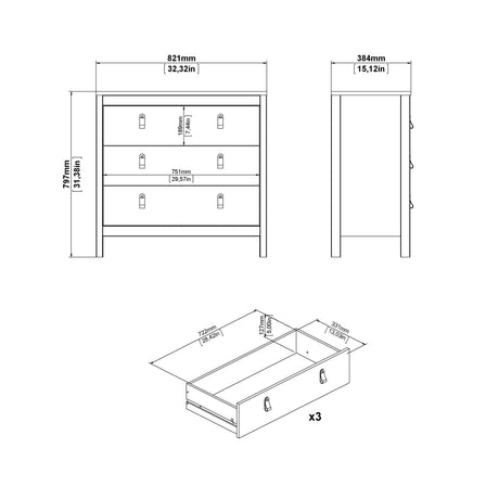 Barcelona Chest 3 Drawers in White