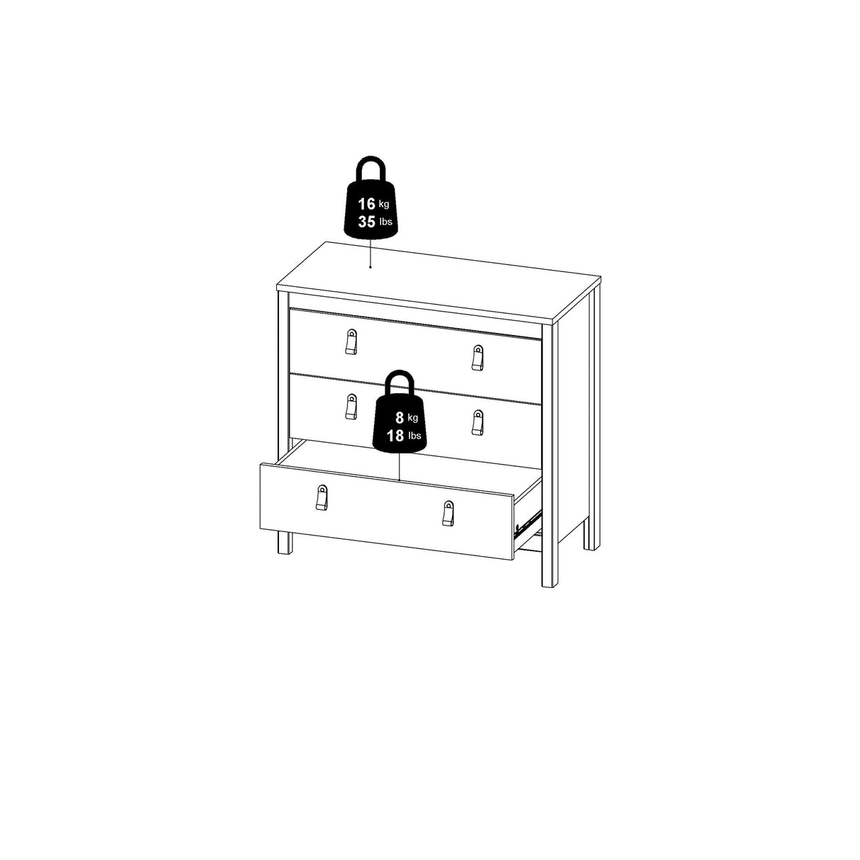 Barcelona Chest 3 Drawers in Cashmere
