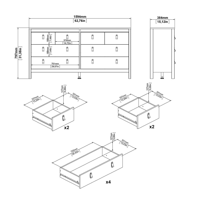 Barcelona Double Dresser 4+4 Drawers in White